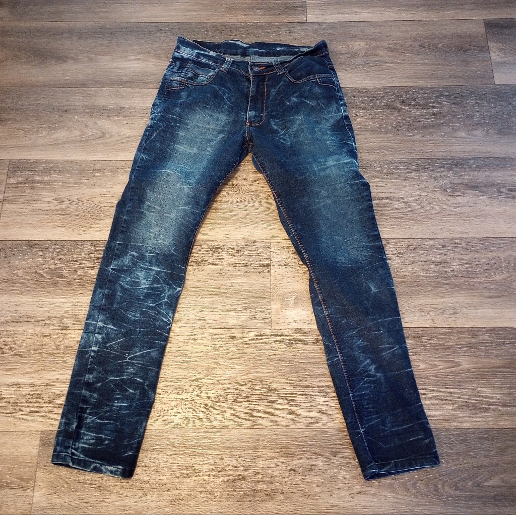 Ultra Narrow Distressed Skinny Men's Jeans Dark Denim Motocross Biker Pant 32 30